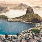 Aerial view of Rio de Janeiro and Sugarloaf Mountain by the sea