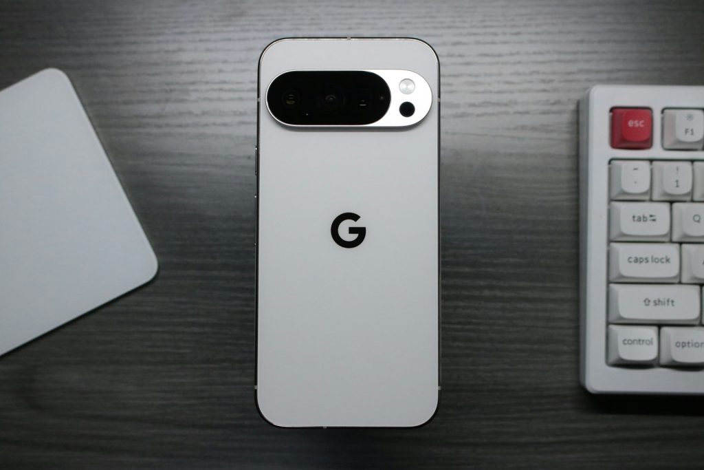 White Google Pixel smartphone showing its rear camera bar