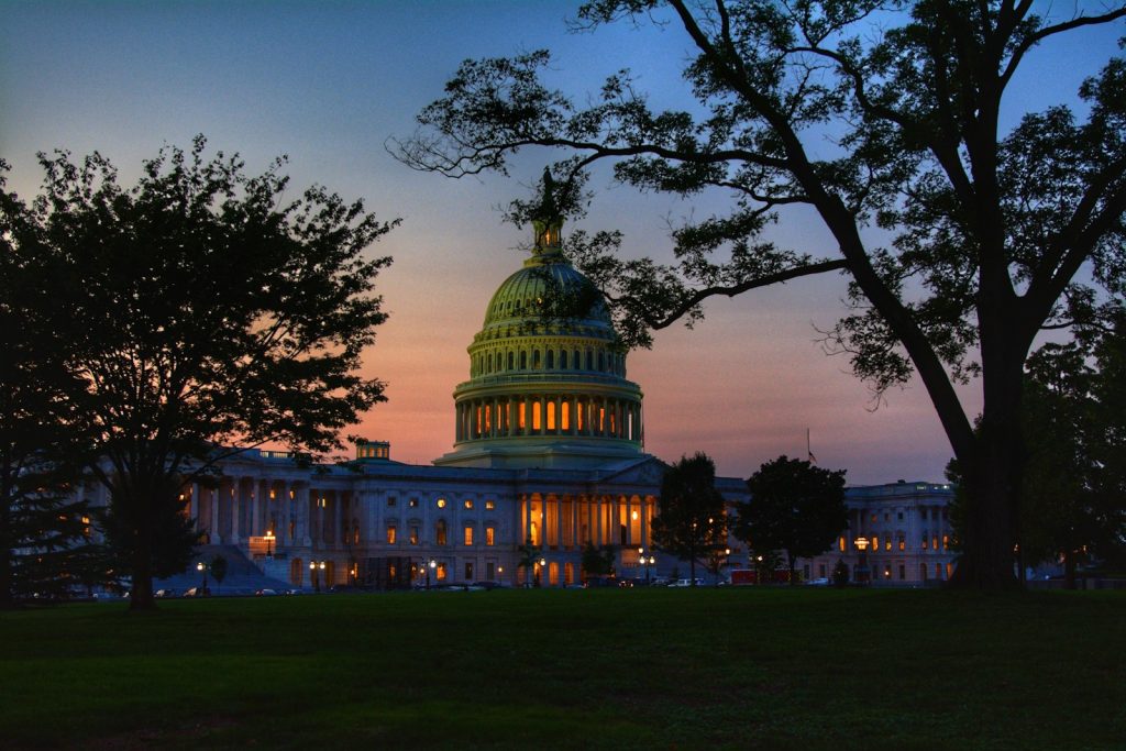 US Capitol building at dusk in Washington