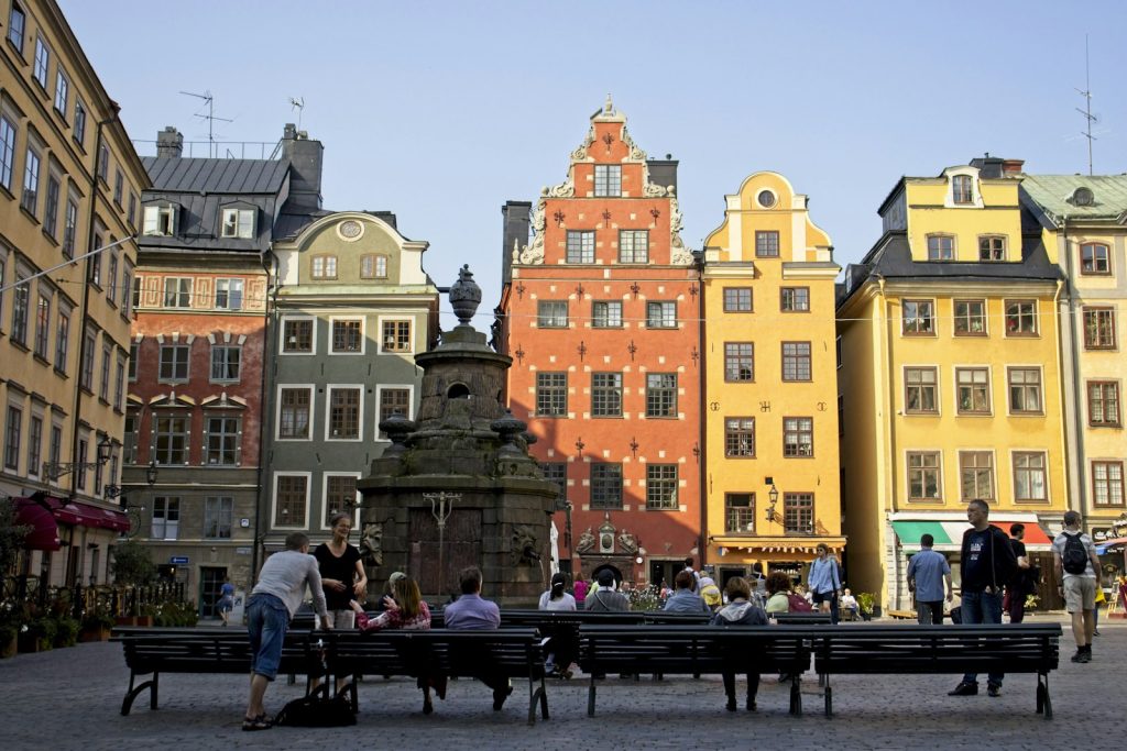 Colourful gabled houses on Stortorget square in Stockholm's Gamla Stan