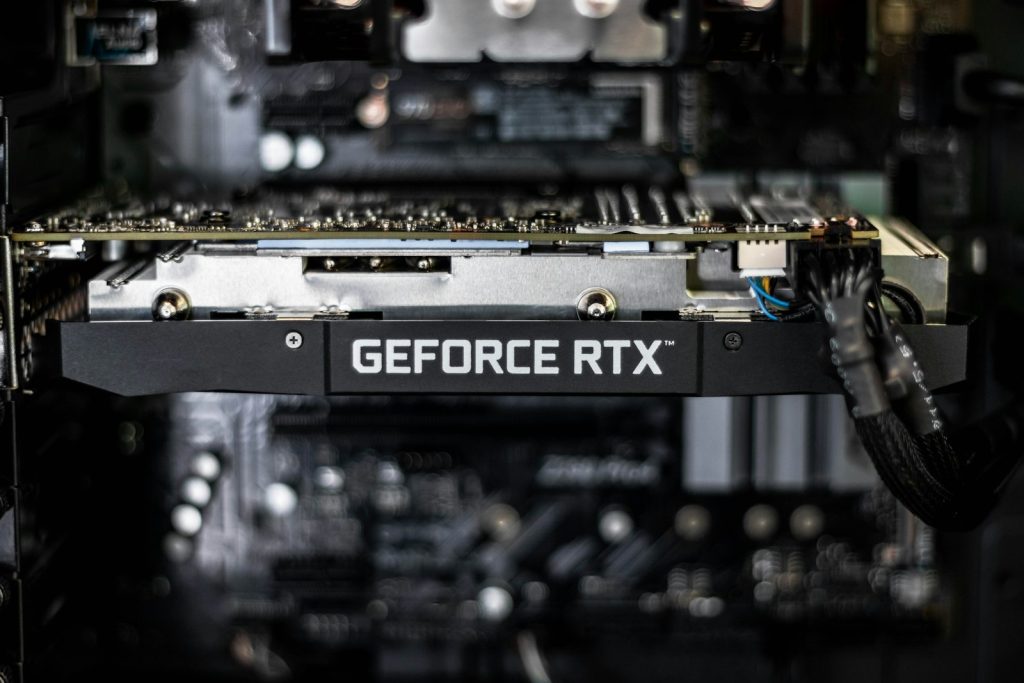 Close-up of an Nvidia GeForce RTX graphics card