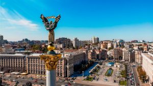 Independence Square and its monument in central Kyiv, Ukraine